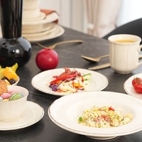 Assiettes rondes et élégantes crémeuses pour la décoration de mariage, 20 pièces, ensemble de vaisselle, ensembles de vaisselle pour fête de mariage et événement