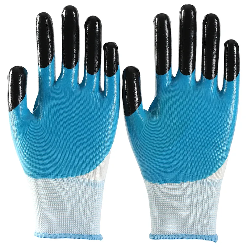 Sarung tangan telapak tangan dilapisi nitril 13 Gauge hitam biru Guanti Da Lavoro