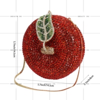 Pochette de soirée de luxe pour femme, motif pomme scintillante avec strass et cristaux, style classique et décontracté, en cuir PU et métal, avec bandoulière chaîne, pour les soirées