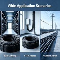 Cable de Fibra Óptica Multimodo para Exteriores, 12 Núcleos OM2 50/125um GYTS, Tubo Suelto Relleno de Gel, para Instalación Aérea, Enterrada Directa, Telecomunicaciones y LAN