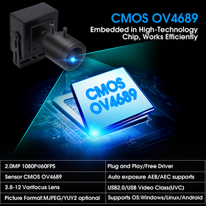 Caméra Web PC ELP 1080P 60fps, zoom 260fps 4x, CMOS OV4689 couleur, mini caméra <span class=keywords><strong>vidéo</strong></span> numérique USB HD avec objectif varifocal 2,8-12 mm - Product Image 4