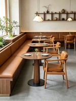 Ensemble table et chaises de restaurant rondes en bois massif de style médiéval avec porte-cartes pour 4 personnes, usage commercial, design vert personnalisable