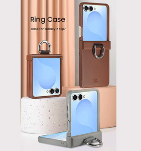 Nueva llegada para <span class=keywords><strong>Samsung</strong></span> para Galaxy <span class=keywords><strong>Z</strong></span> Flip7/Flip6/Flip5 lujo PU cuero Smartphone dedo anillo soporte plegable teléfono contraportada - Product Image 1