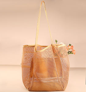 批发定制流浪汉女士可折叠肩包休闲沙滩网布手提袋沙滩野餐度假 - Product Image 6