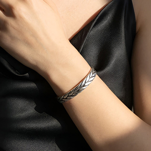 Vintage Antique Silver Opened 361L Stainless Steel Twisted <b>Bangles</b> <b>Bracelets</b> for Men Weave <b>Bangle</b> <b>Bracelets</b> for Men - Product Image 3