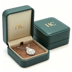 Boîte à collier classique de luxe en cuir PU à charnière, présentoir à bijoux avec insert en velours, logo personnalisé pour marques de boutiques, commande en gros - Product Image 2