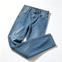 Jean en denim bleu moyen durable, coupe droite classique, brodé, style streetwear vintage rétro, pour homme, années 90