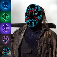 Masque lumineux LED d'Halloween Jason Voorhees Masque d'horreur néon Masque lumineux pour le visage pour le cosplay et la décoration de maison hantée Couleurs mélangées