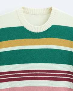 Camiseta de punto de algodón informal de moda personalizada Camisa de punto de manga corta de punto intercolor a rayas para hombre - Product Image 5