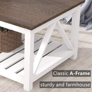 Table basse rustique vintage de style ferme avec étagère, <span class=keywords><strong>d</strong></span>écorative, durable, multifonctionnelle, pour salon, couleur blanche - Product Image 5