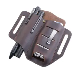 Bolso EDC Organizador Couro Couro Lanterna Bainha Tactical Pen Case Capa Couro Coldre