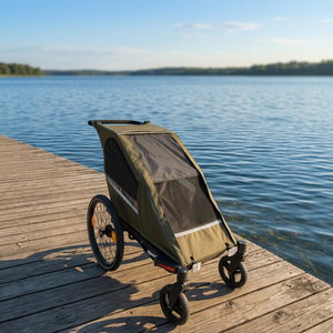 Remorque de vélo en alliage d'aluminium KS-200 à siège unique, poussette pour bébé 3 en 1, suspension indépendante, pneus gonflables de 20 pouces / roues pivotantes en EVA de 8 pouces - Product Image 1
