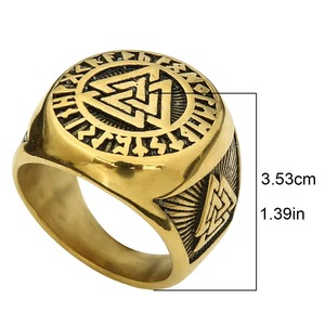Anillo Vikingo de Aleación con Garantía Comercial, Martillo de Thor Vintage, Colgante con Cabeza de Lobo Nórdico, Chapado en Oro, Accesorios Religiosos para Hombre, Uso Diario - Product Image 1