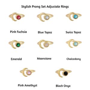 Bague en pierre précieuse d'améthyste rose véritable plaqué or forme ronde sertie de broches bague en pierre précieuse design à la main bague réglable bijoux pour cadeau - Product Image 2