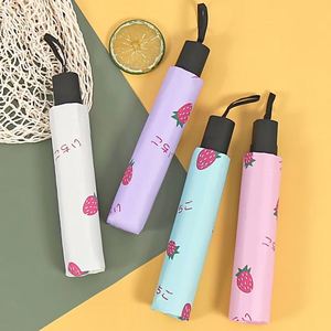 Paraguas Plegable Manual con Estampado de Frutas, Revestimiento Negro, Protección UV, Impermeable, Portátil, para Viajes y Uso Diario - Product Image 1