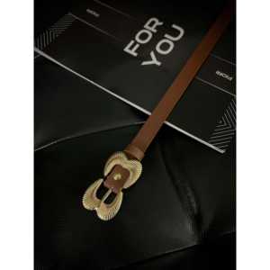 Ceinture en cuir à double boucle dorée Fiori, accessoire décontracté pour femme, taille standard - Product Image 2