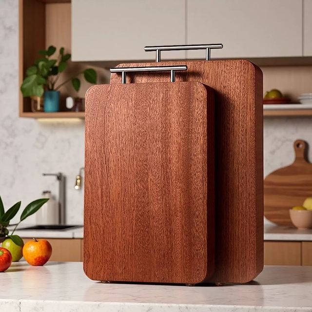 High-Grade Kosso Wood Square Cutting Board-2-in-1 Anti-Mold Antibacterial Double-Sided Chopping Board Steaming Screen 2.5cm