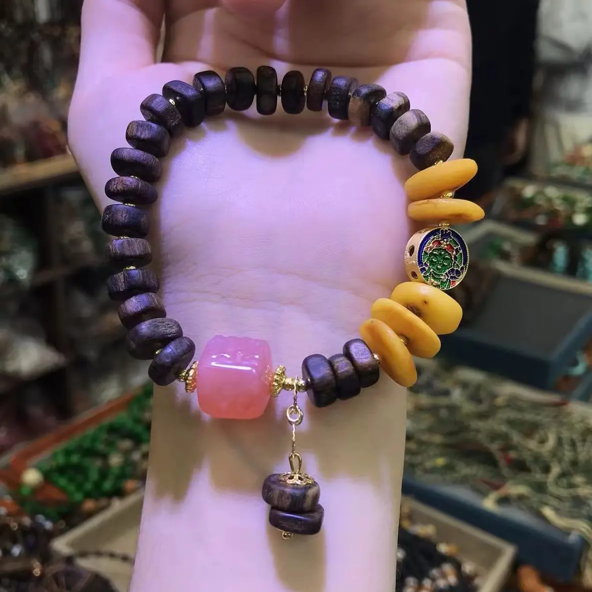 2024 New Unique Natural crystal Amber yellow East tribal bracelet for Solar Plexus Cakra healing