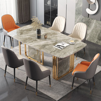 Table à manger rectangulaire moderne minimaliste italienne extensible et pliable pour 6 personnes, avec structure en métal et plateau en marbre, idéale pour les petits appartements