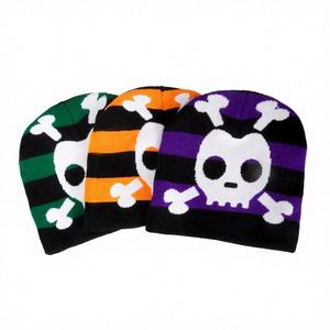หมวกบีนนี่ไหมพรมลายหัวกะโหลก สำหรับฤดูหนาว ดีไซน์ลายทาง รับทำโลโก้ตามสั่ง OEM ODM - Product Image 4