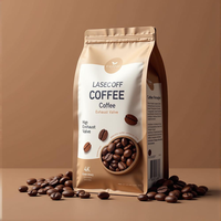 Sacs d'emballage personnalisés en PP recyclable pour grains de café 250g 500g, à fond plat, avec valve, fermeture éclair latérale réutilisable, conformes aux normes alimentaires