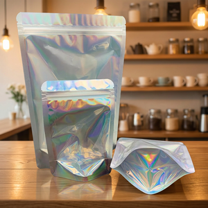 Custom Printed Transparent Holographic Laser Film Heat Seal Zipper Mylar <b>Bag</b> with Clear Window and Zipper Lock Food Packaging - Product Image 3
