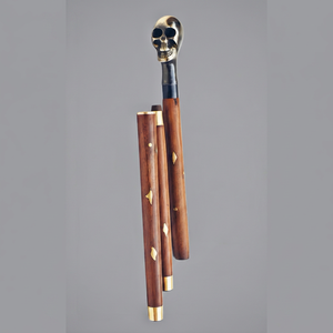 Skull Head Wooden <b>Walking</b> <b>Stick</b> <b>Folding</b> Adjustable Handmade Polished Art Collectible FASHION CRAFT 250 lb Capacity Unique Luxury - Product Image 1