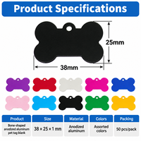 Plaque d'identification pour animaux de compagnie en aluminium en forme d'os, vierge, surface anodisée, gravable au laser, pour chien/chat, couleurs assorties, garantie 6 mois