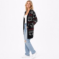 Cardigan en tricot épais nordique à col rond et manches longues pour femme, motif Fair Isle multicolore avec rennes, en acrylique, personnalisable avec LOGO, idéal pour l'automne et l'hiver