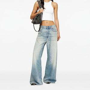 <span class=keywords><strong>Jeans</strong></span> da <span class=keywords><strong>Donna</strong></span> Y2K a Vita Bassa, Strappati e Sgualciti, Gamba Larga, Vintage, Blu Chiaro, Stile <span class=keywords><strong>Baggy</strong></span>, Pantaloni in Denim Larghi per Donne - Product Image 3
