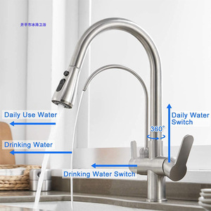 Robinet de cuisine Bingtao en acier inoxydable 304, extractible, eau chaude et froide, finition brossée, installation verticale - Product Image 3