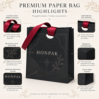 Sac shopping en papier noir de luxe personnalisé avec poignée en ruban, logo en feuille d'aluminium, emballage cadeau haut de gamme pour la marque de bijoux de mode HONPAK
