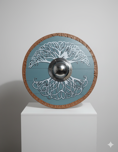 Escudo de Madera Antiguo en MDF de 12 mm, Tamaño de 24 Pulgadas, Pintado a Mano con Diseño de Cuero - Product Image 2