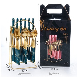 跨境金属餐具24件套北欧深绿色酒店西餐牛排刀叉勺收纳架礼盒中国 - Product Image 6
