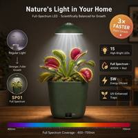 Pot de culture pour Venus Flytrap avec lumière LED de croissance, kit d'affichage de plante carnivore auto-arrosante pour bureau - Prêt à offrir pour la maison/le bureau