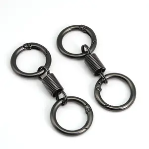 Wholesale New design 3 colors Spring loaded double loop metal key chain