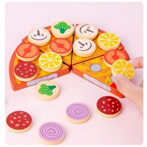 Jouet de cuisine pour filles, pizza à découper avec garnitures amovibles, en bois, pour jeu d'imitation pour enfants - Product Image 2