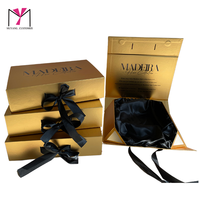 Boîte à perruque fantaisie mate avec logo personnalisé MUYANG, emballage de luxe noir pour extensions de cheveux, boîte cadeau en soie