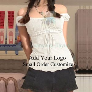 Top de encaje con cordones y patchwork, manga corta, ropa informal de verano, linda, vintage, camiseta sin mangas, camiseta <span class=keywords><strong>coquette</strong></span> para mujer - Product Image 1