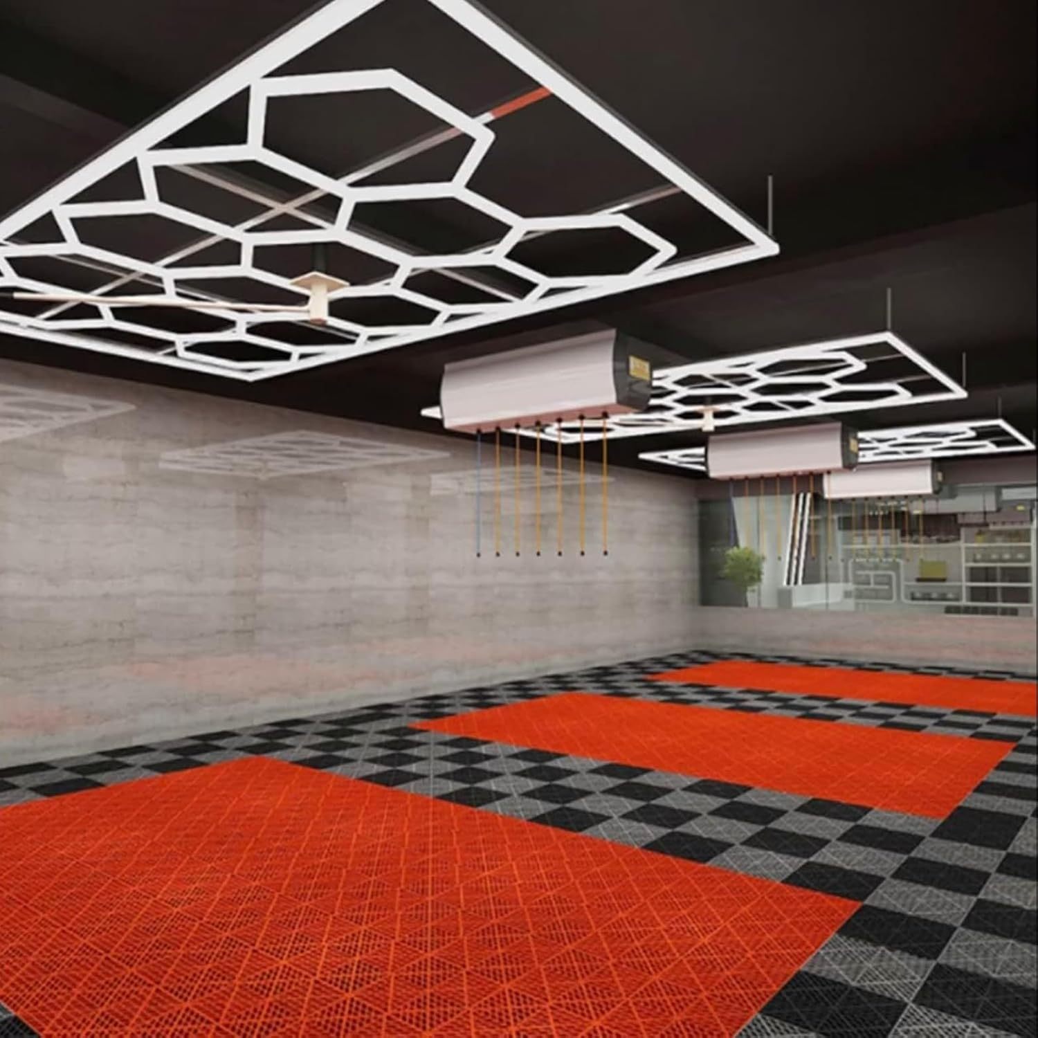 Factory Price 110V 240V Indoor Hexagon Modular Ceiling Garage Light Car Wash Station Customized LED Work Light