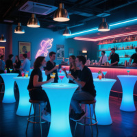 Meja LED untuk bar, bar pernikahan, bar bercahaya, kursi bercahaya, furnitur klub malam, meja koktail LED untuk pesta