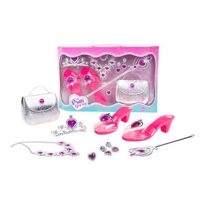 Ensemble de jeu de déguisement pour filles : Couronne, collier, bague, boucles d'oreilles, chaussures, sac à main, baguette magique, bijoux de princesse à la mode - Product Image 1