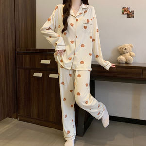 Moda yeni varış kadın uzun kollu uzun pantolon pijama kalp baskılı sevimli ev tekstili - Product Image 3