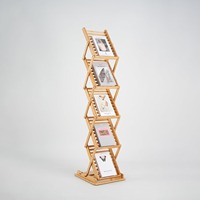 Espositore Pieghevole in Legno, Stand Espositivo Portatile Pop-up, Portariviste Premium in Bambù per Fiere