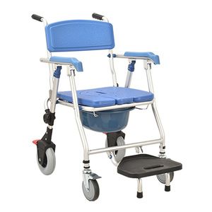 Folding Wheeled <b>Commode</b> <b>Chair</b> Royal Blue Mobile Toilet Seat For Elderly Bathroom Safety Equipment - Product Image 3