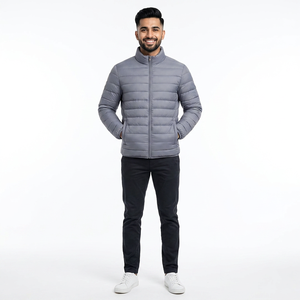 Veste de travail matelassée beige pour homme 2024, rembourrage 100% polyester, style parka tendance, col montant, capuche, pour l'hiver - Product Image 1