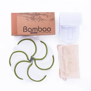 Bantalan Wajah Bambu Kosmetik Dapat Dicuci, Label Pribadi Warna Biru Merah Muda Ramah Lingkungan Katun dengan Kotak