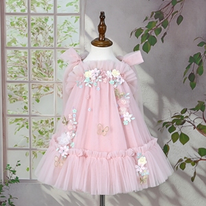 Marchio all'ingrosso su misura di qualità rosa Tulle fiori Appliqued ali di farfalla indietro per <span class=keywords><strong>bambini</strong></span> dolci abiti da bambina - Product Image 4