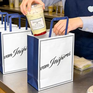 Custom Craft Printed Eco-Friendly <b>Biodegradable</b> Recyclable Kraft Paper Bags Handles for Coffee Tea Beverage <b>Packaging</b> Takeaway - Product Image 1