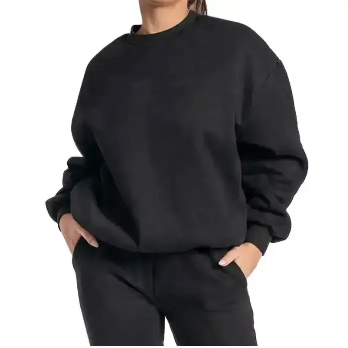 Custom Logo Crewneck Hoodie Embroidered Women Cotton Casual Oversized Unisex Thick Crew Neck Sweatshirt